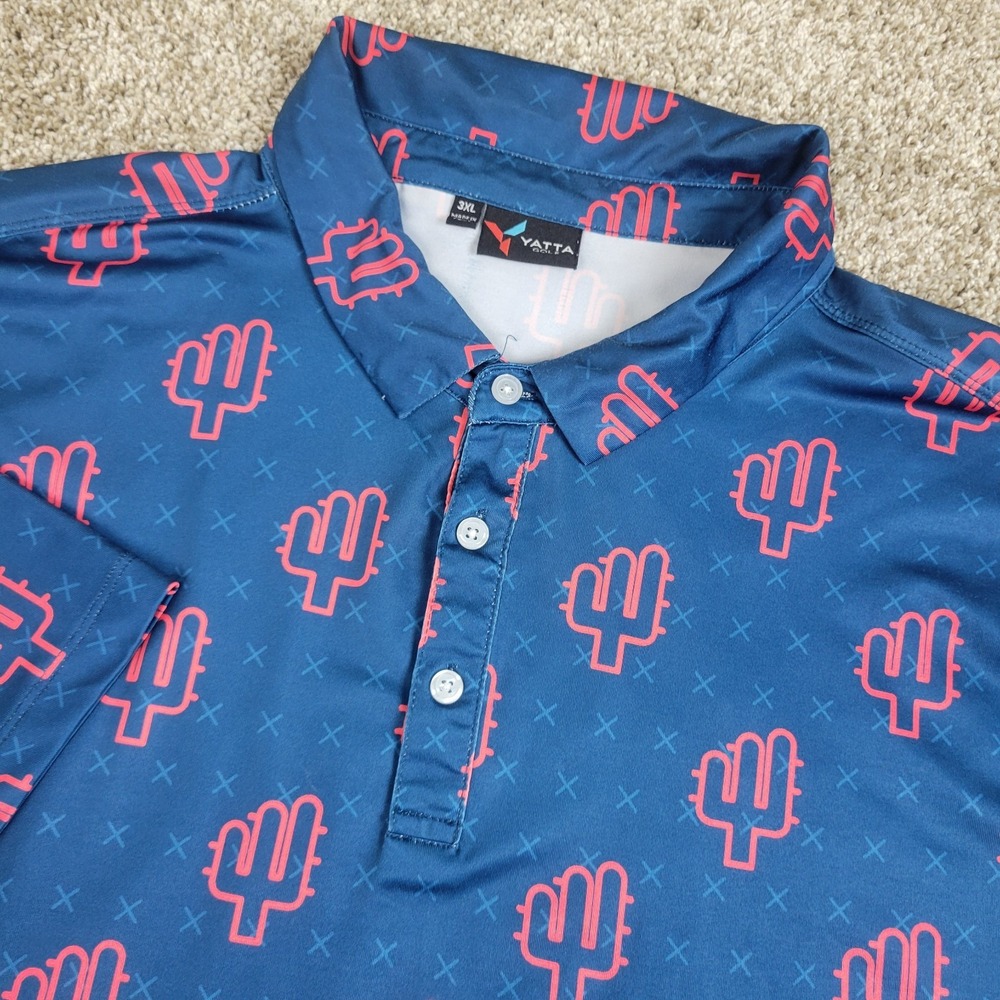 Yatta Golf Mens 3XL Blue AOP Cactus Performance Stretch Polo Short Sleeve